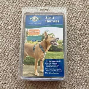 PetSafe 3 in 1 Harness Dogs Size Medium Teal 35 - 65 Pounds Easy Walk Restraint